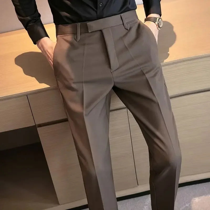 British Men's Suit Pants - Brown Black Slim Fit Trousers