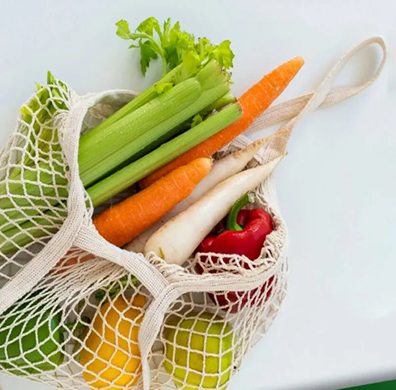 Portable Reusable Grocery Bags - Cotton Mesh String Shopping Tote