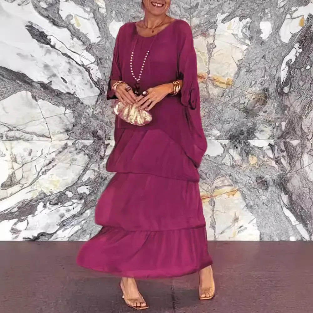 Women's Elegant Bat Sleeve Long Dress - Plus Size Robe