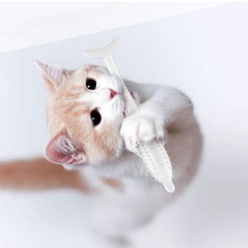 Fish-Shaped Cat Teeth Brushing Toy β Silicone Chew Toy with Catnip