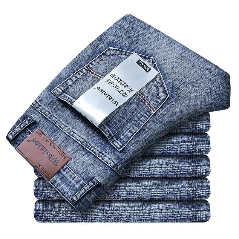 Wthinlee Men's Straight Stretch Jeans - Classic Blue Black Denim Trousers