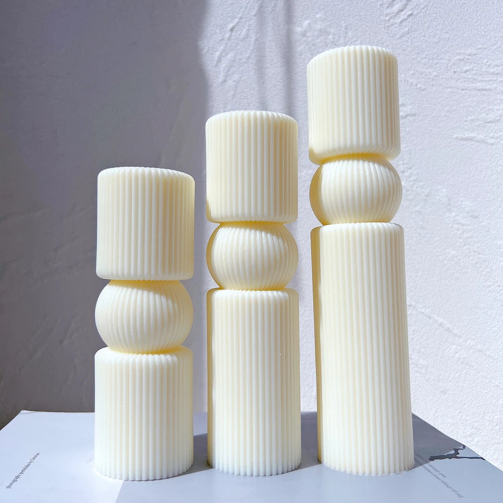 6 Designs Ribbed Pillar Candle Mold - Geometric Silicone Mold