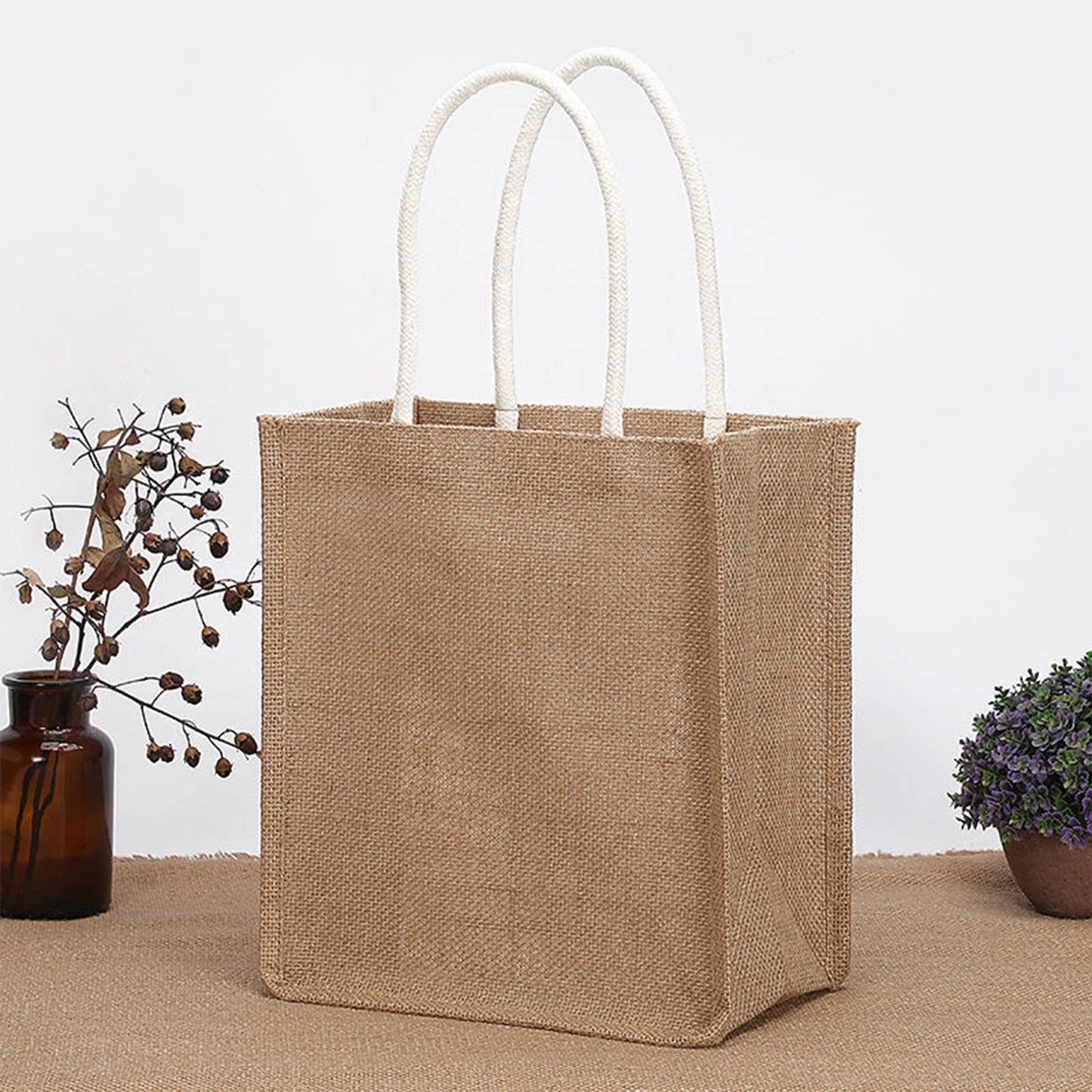 Fashion Burlap Tote Bag - Vintage Jute Beach Shopping Handbag