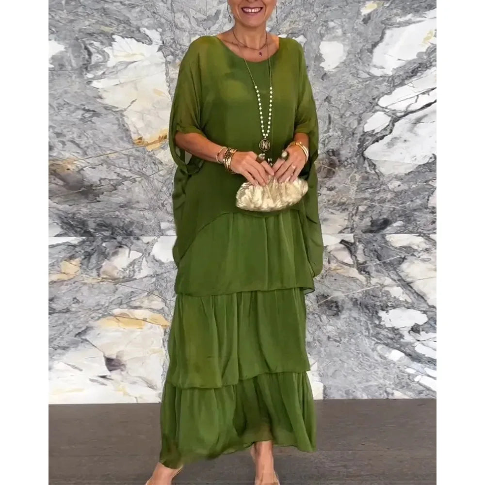 Women's Elegant Bat Sleeve Long Dress - Plus Size Robe