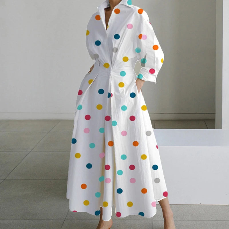 Autumn Maxi Dress - Turn Down Collar Long Sleeve Party Dress