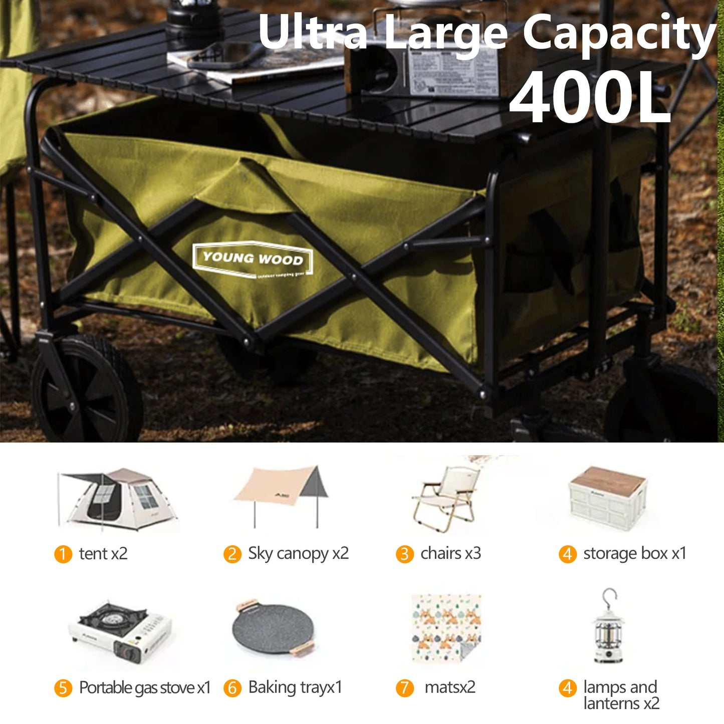 Green Folding Camping Cart