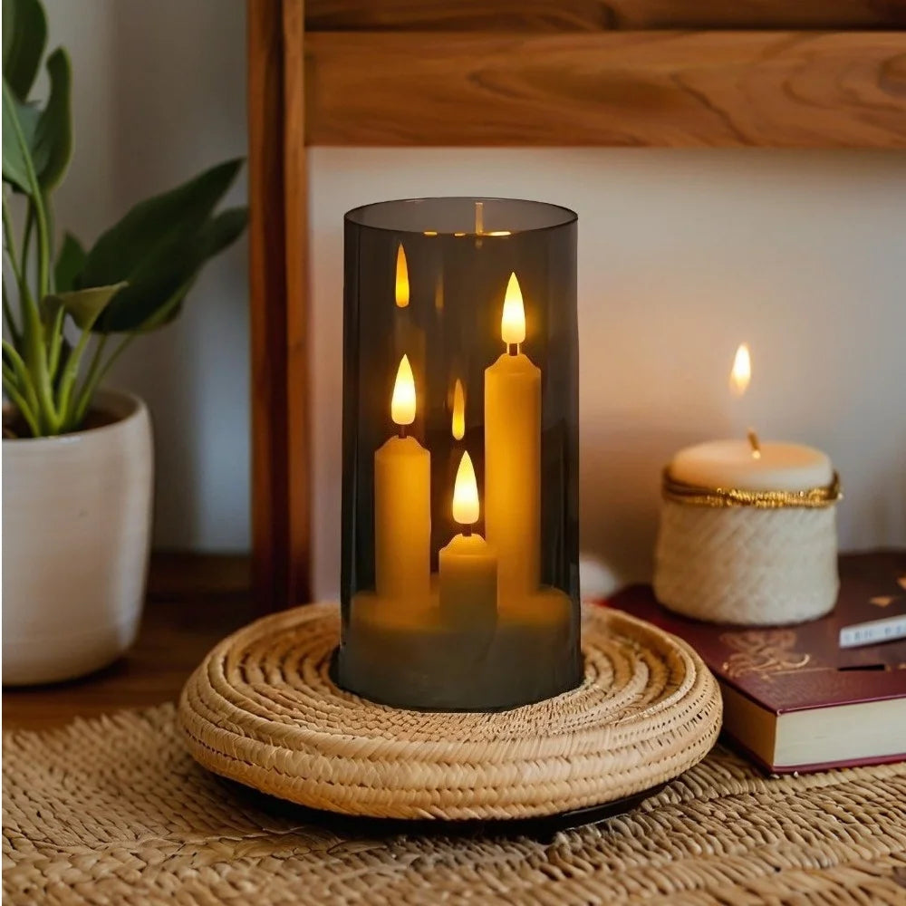 Clear Acrylic 3-Wick Flameless LED Candles - Battery Operated