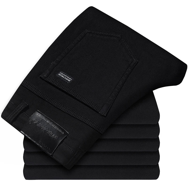 Men's Spring Autumn Classics Pants - Straight Business Blue Black Jeans