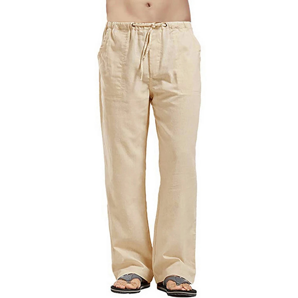 Men's Summer Loose Long Pants - Elastic Waist Drawstring Trousers