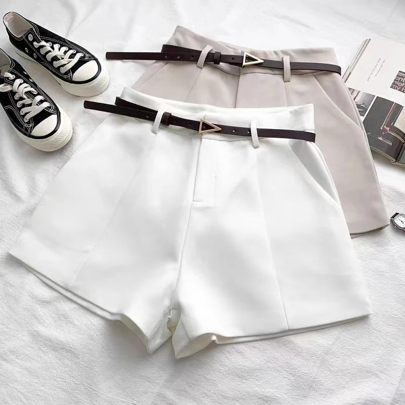 ITOOLIN Casual Women's Shorts - A-line High Waist Belted Vintage Trousers