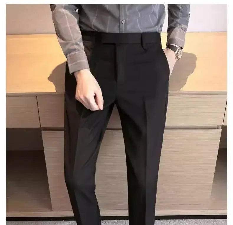 British Men's Suit Pants - Brown Black Slim Fit Trousers