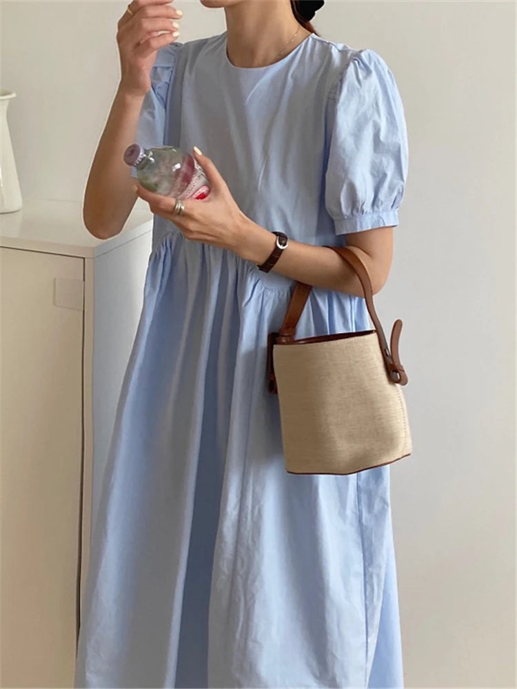 Alien Kitty Vintage Lantern Sleeves Long Dress - Summer Casual Style