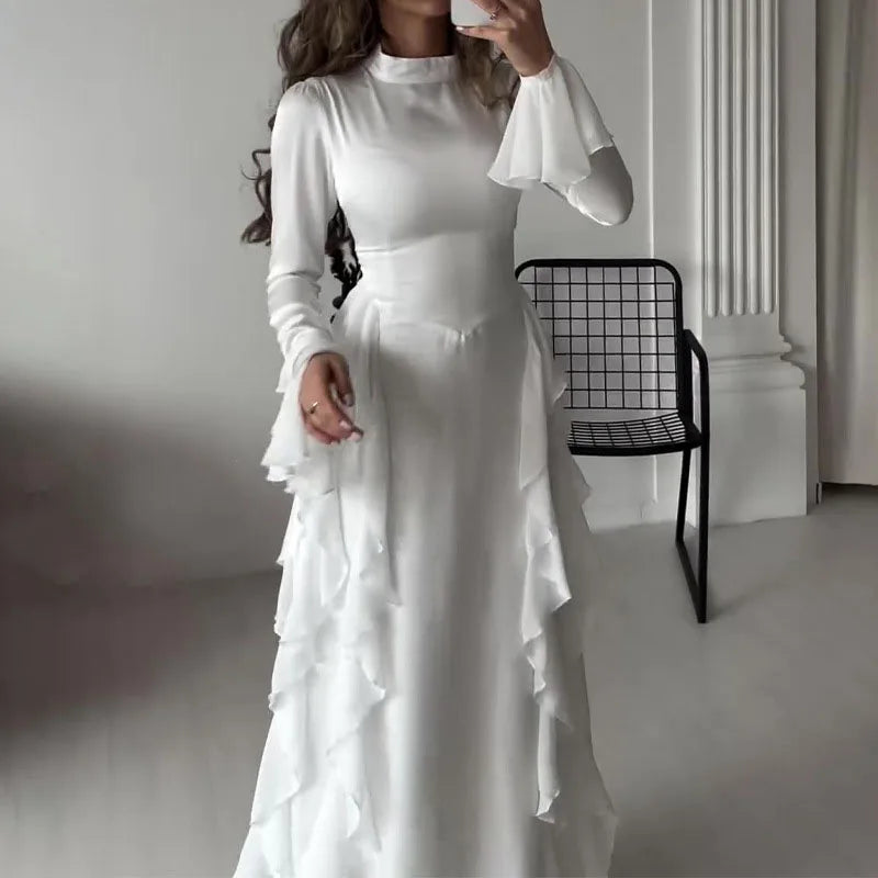Spring Elegant O-Neck Long Dress - Backless Lace-Up Maxi Dress