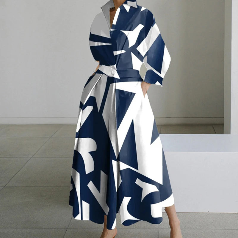 Autumn Maxi Dress - Turn Down Collar Long Sleeve Party Dress