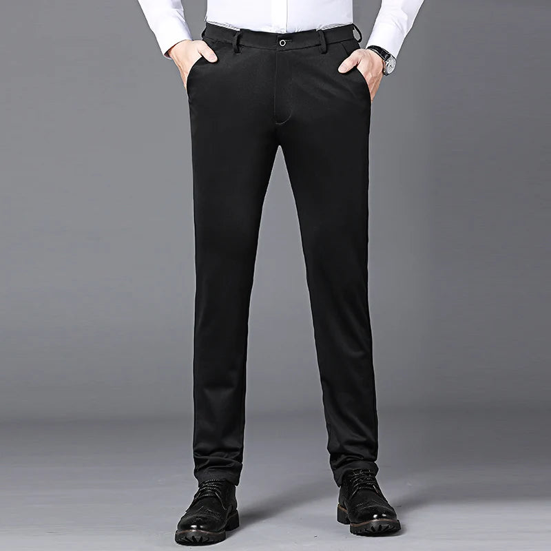 Spring Autumn Business Dress Pants - Elastic Waist Frosted Fabric Trousers