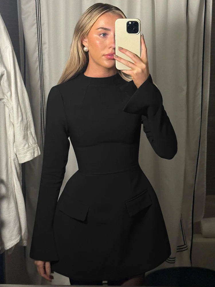 Dulzura Long Sleeve Zipper Bodycon Mini Dress - Elegant Office