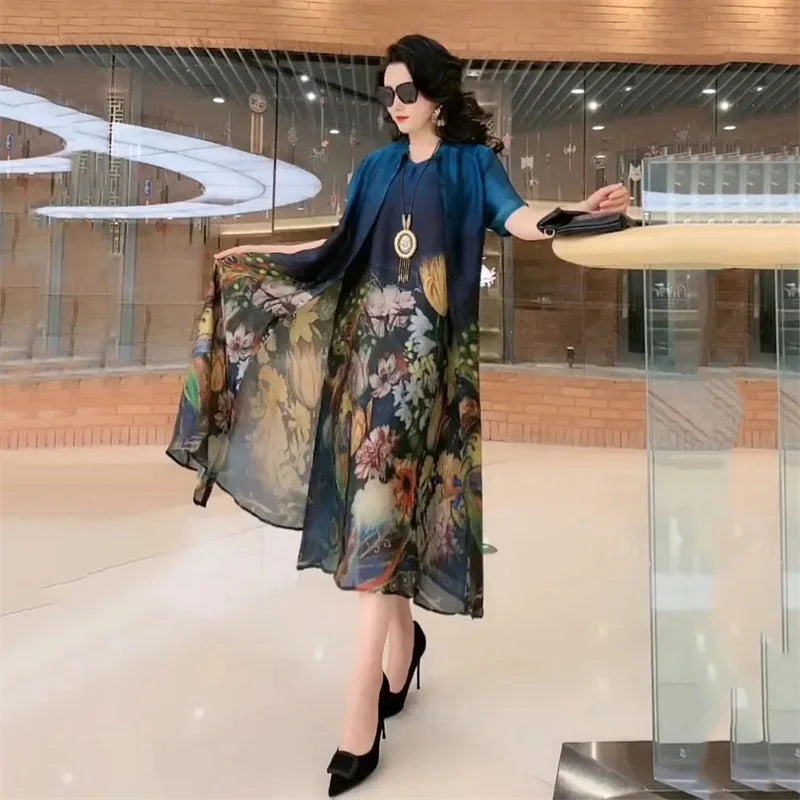 Mother Dress Suit - Women's Casual Two-Piece Long Dress Set