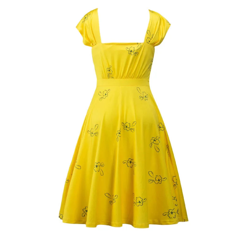 La La Land Mia Cosplay Costume - Yellow Sleeveless Dress for Women