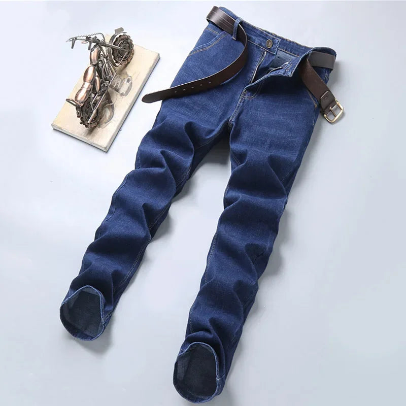 Spring Men's Slim-Fit Denim Pants - Black & Blue Classic Jeans