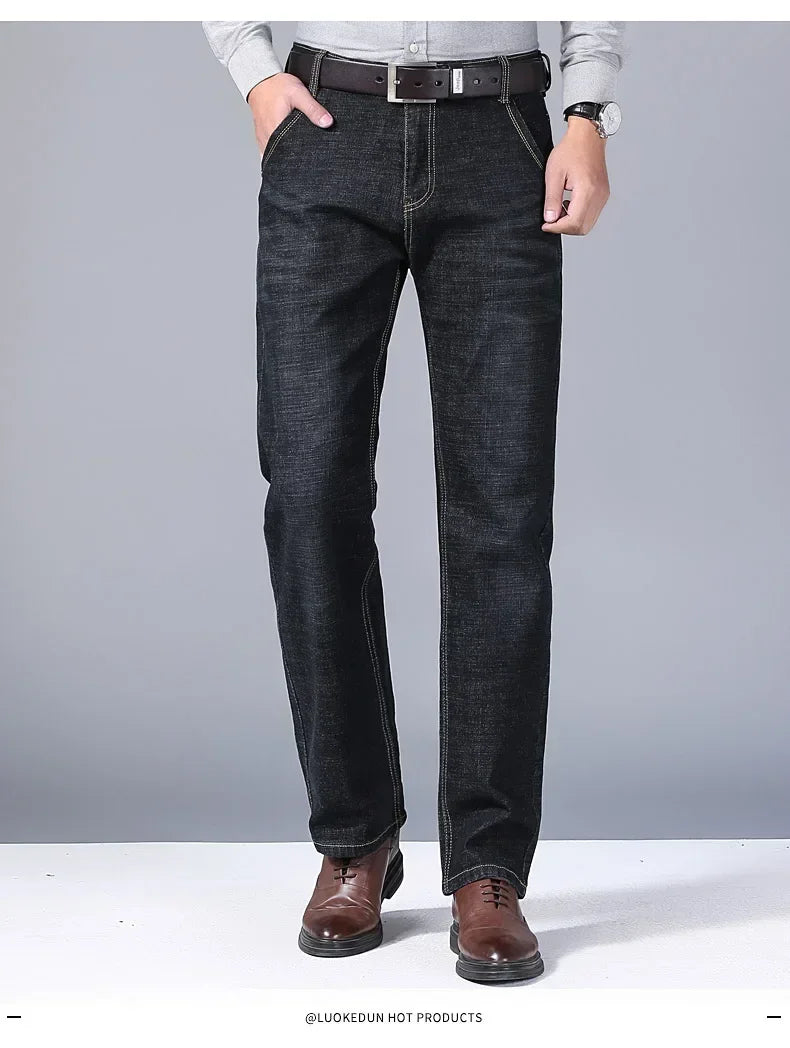 Spring Men's Slim-Fit Denim Pants - Black & Blue Classic Jeans