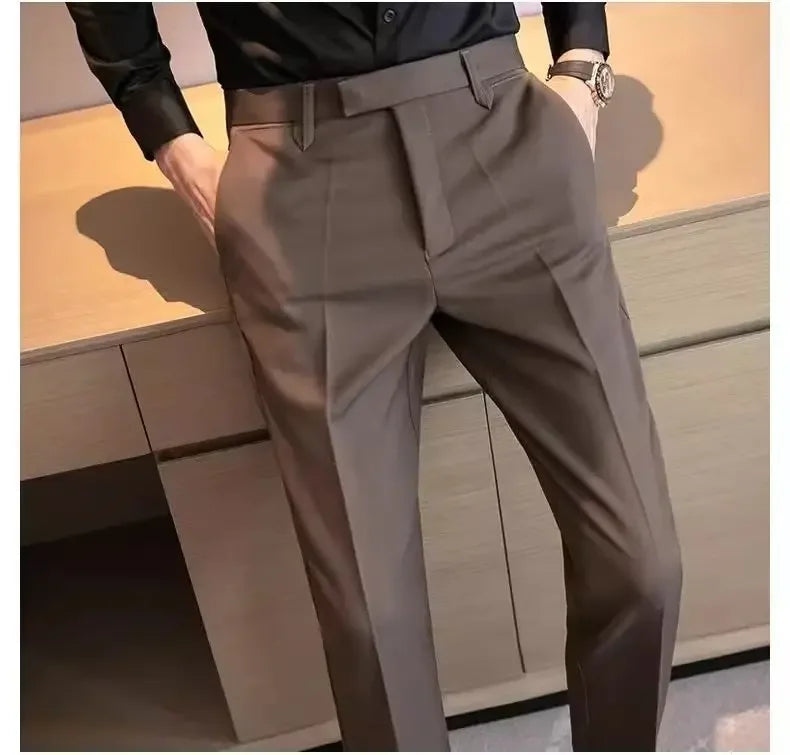 British Men's Suit Pants - Brown Black Slim Fit Trousers