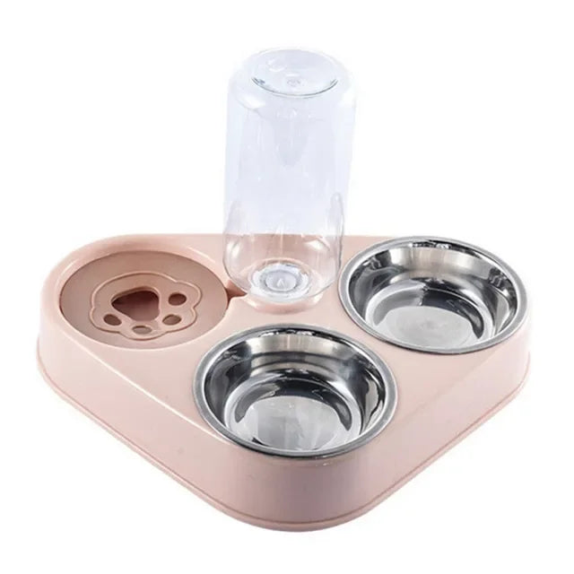 3-in-1 Stainless Steel Pet Feeder - Dog & Cat Food and Water Bowl