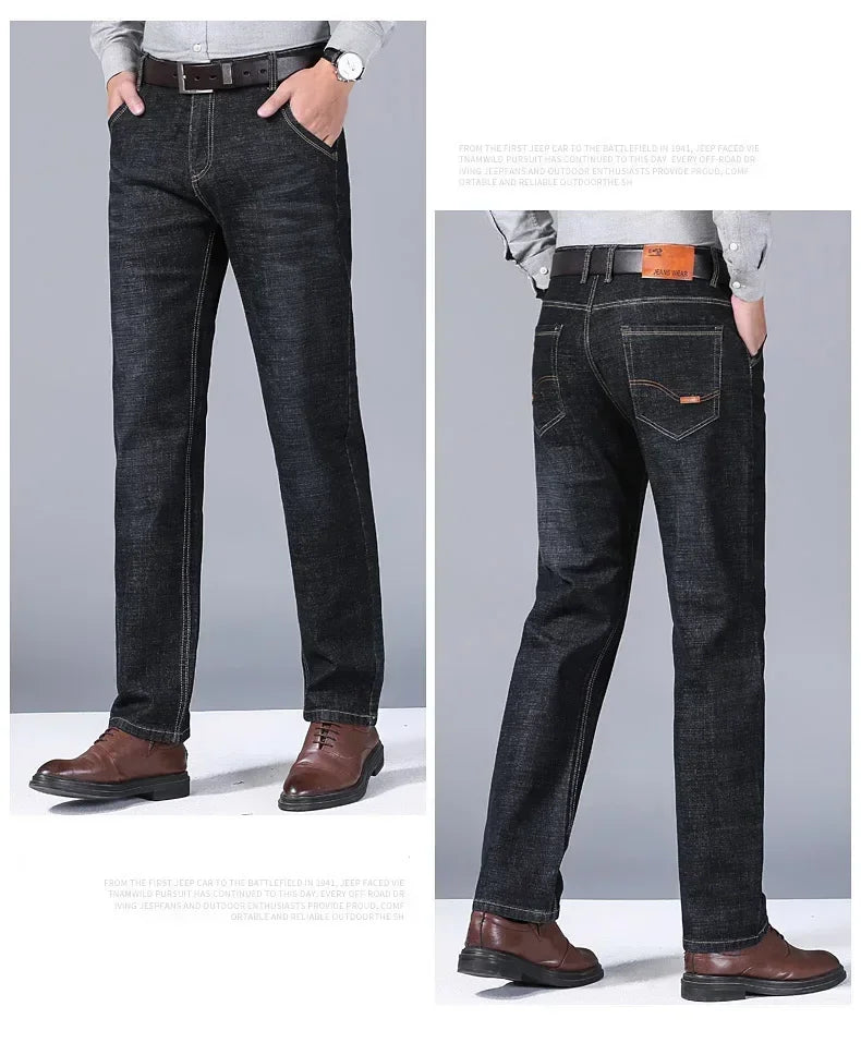 Spring Men's Slim-Fit Denim Pants - Black & Blue Classic Jeans