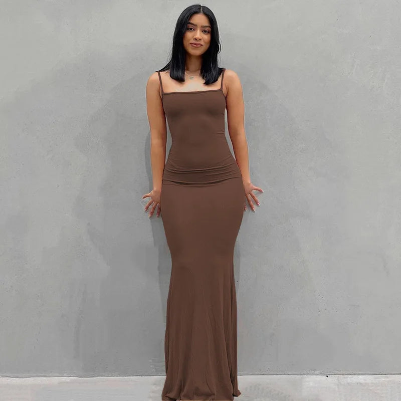 Sexy Spaghetti Strap Black Maxi Dress - Y2K Sleeveless Bodycon Evening Dress