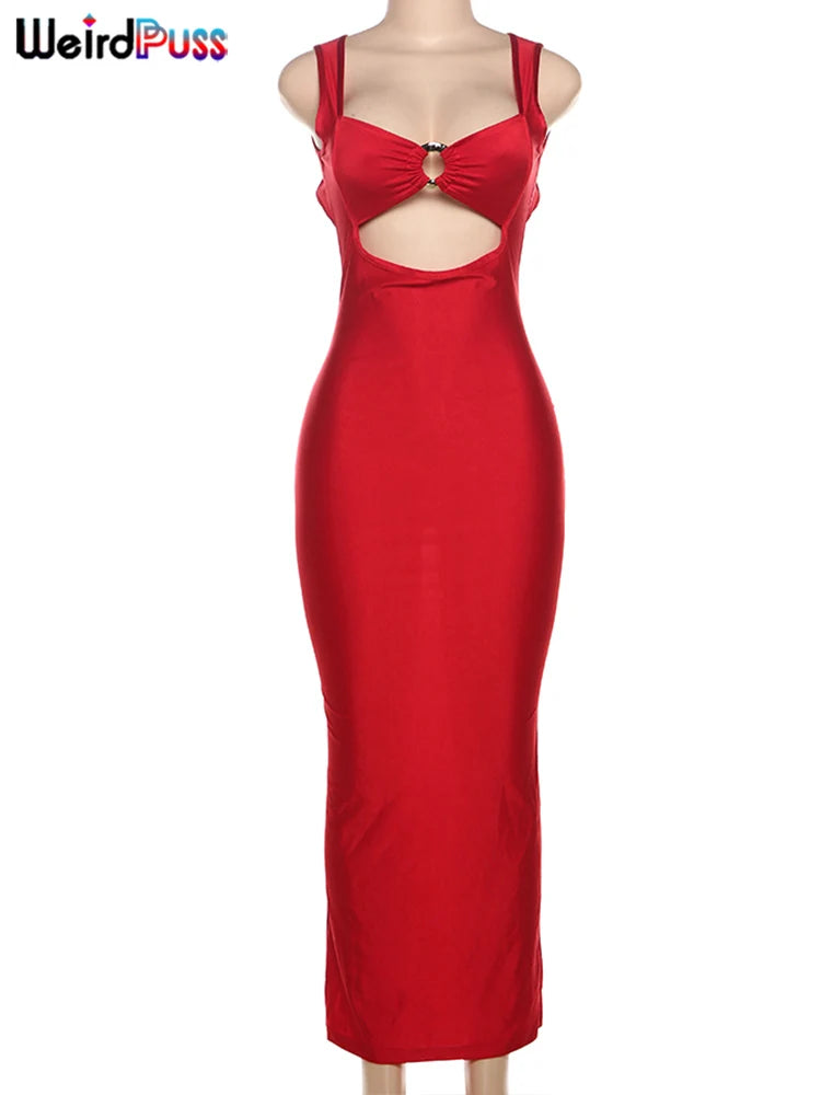 Weird Puss Sexy Backless Party Dress - Hollow Skinny Sleeveless