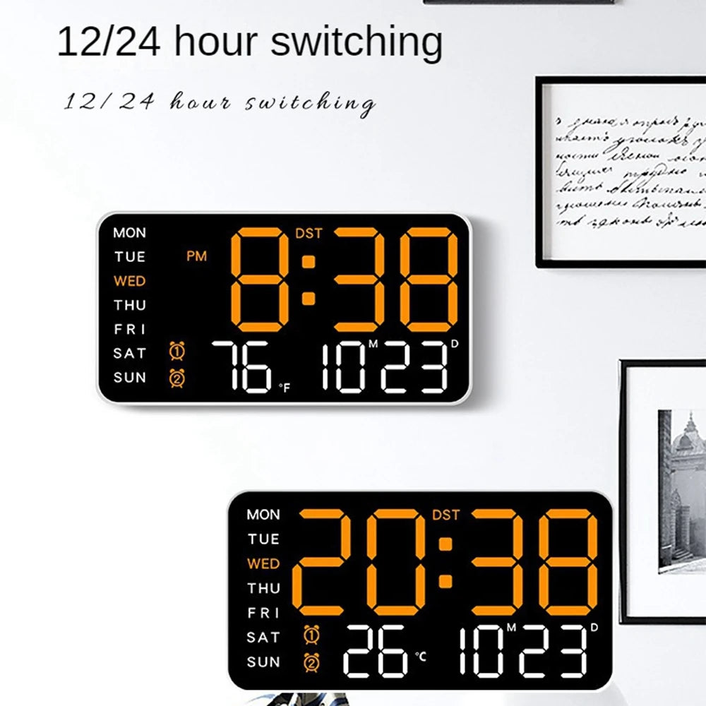 Large Digital Wall Clock - Voice Control Alarm Clock with Temperature Display