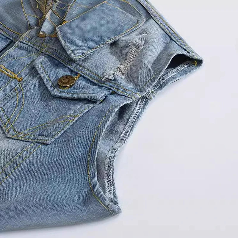 Autumn Men's Denim Vest - Vintage Ripped Style