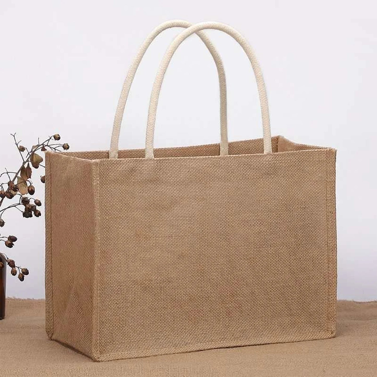 Fashion Burlap Tote Bag - Vintage Jute Beach Shopping Handbag