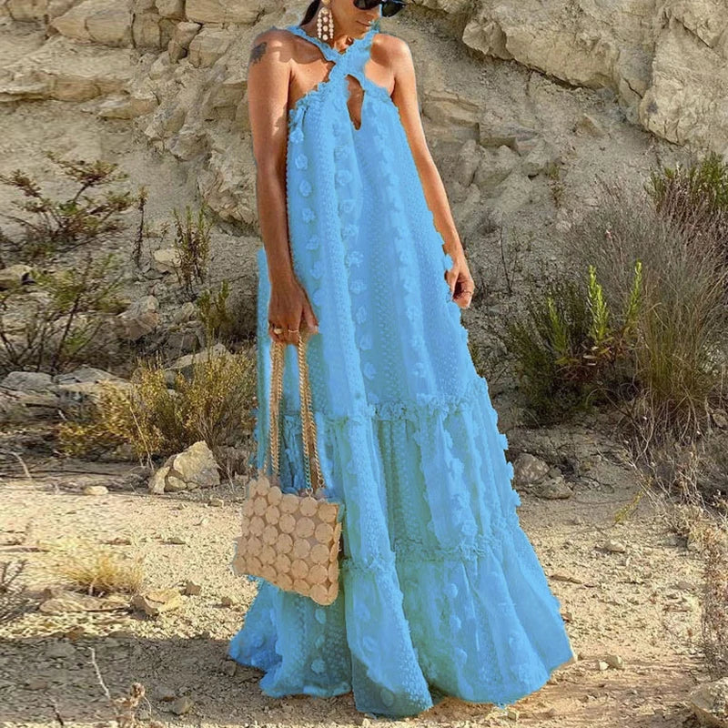 Women's Bohemian Summer Beach Sundress - Casual Vintage Loose Long Dress