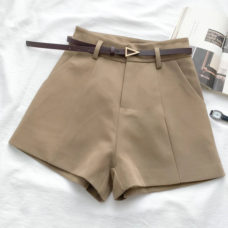 ITOOLIN Casual Women's Shorts - A-line High Waist Belted Vintage Trousers