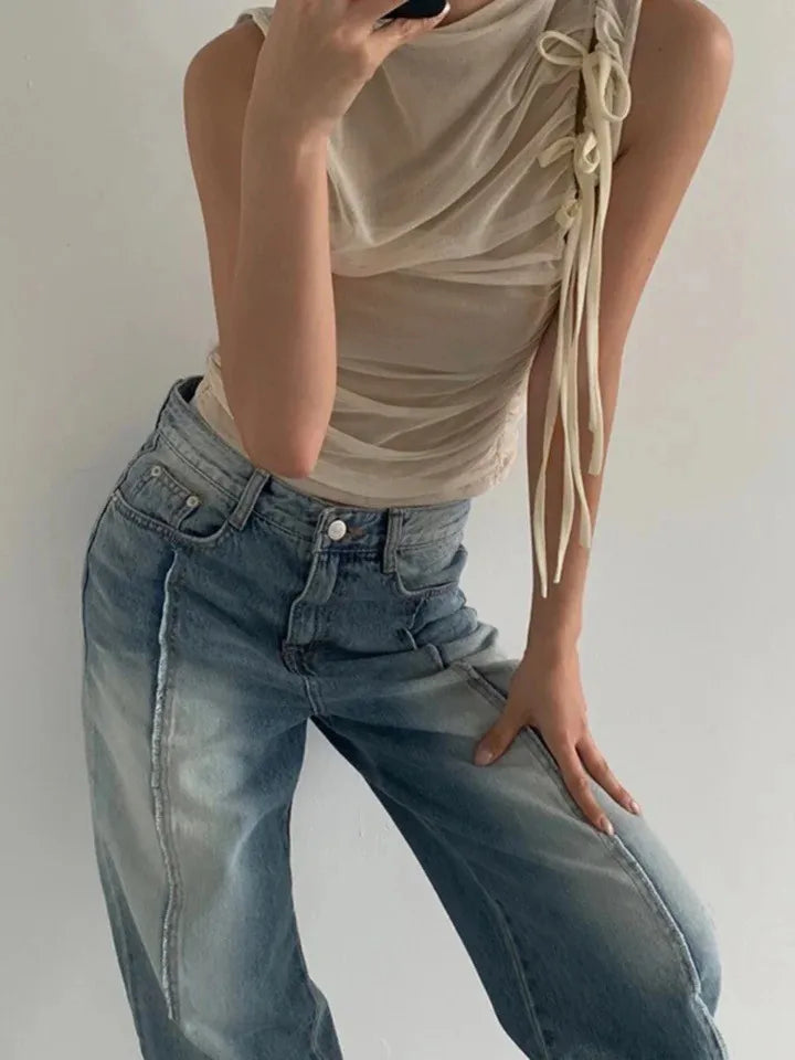 Tonngirls Vintage Tank Tops - Y2K Retro Mesh Crop Tops