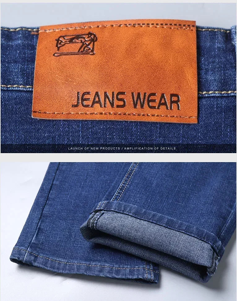 Spring Men's Slim-Fit Denim Pants - Black & Blue Classic Jeans