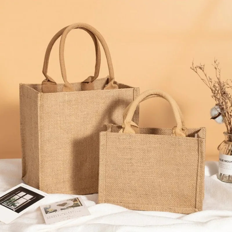Fashion Burlap Tote Bag - Women's Jute Beach Shopping Handbag