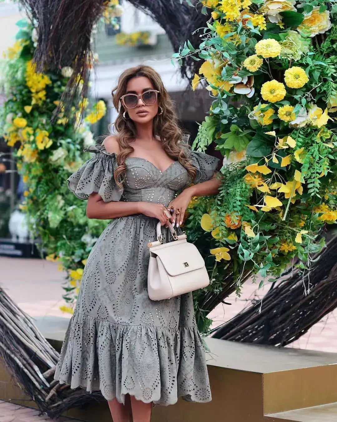 Women's Off Shoulder Lace Long Dress - Boho Summer Party Dress