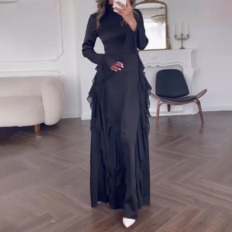 Spring Elegant O-Neck Long Dress - Backless Lace-Up Maxi Dress