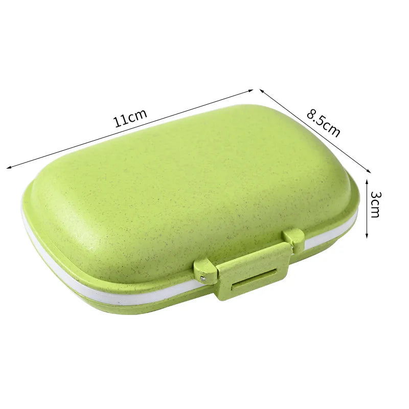 Mini Portable 8 Grids Pill Box - Wheat Sealed Medicine Organizer