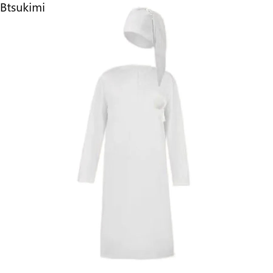 2025 Autumn Men's Nightgown Male Long Robe Solid Thin Loose Plus Size Long Sleeve One-Piece Pajamas for Men Bathrobe Homewear