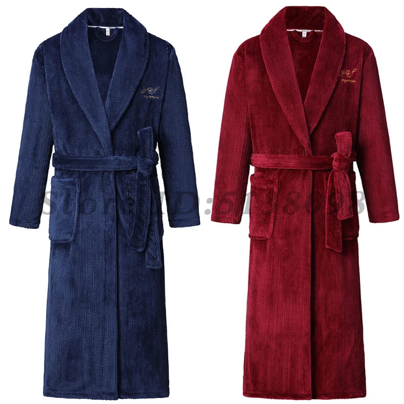 Unisex Thicken Long Robe: Soft Flannel & Coral Fleece Winter Warm Sleepwear