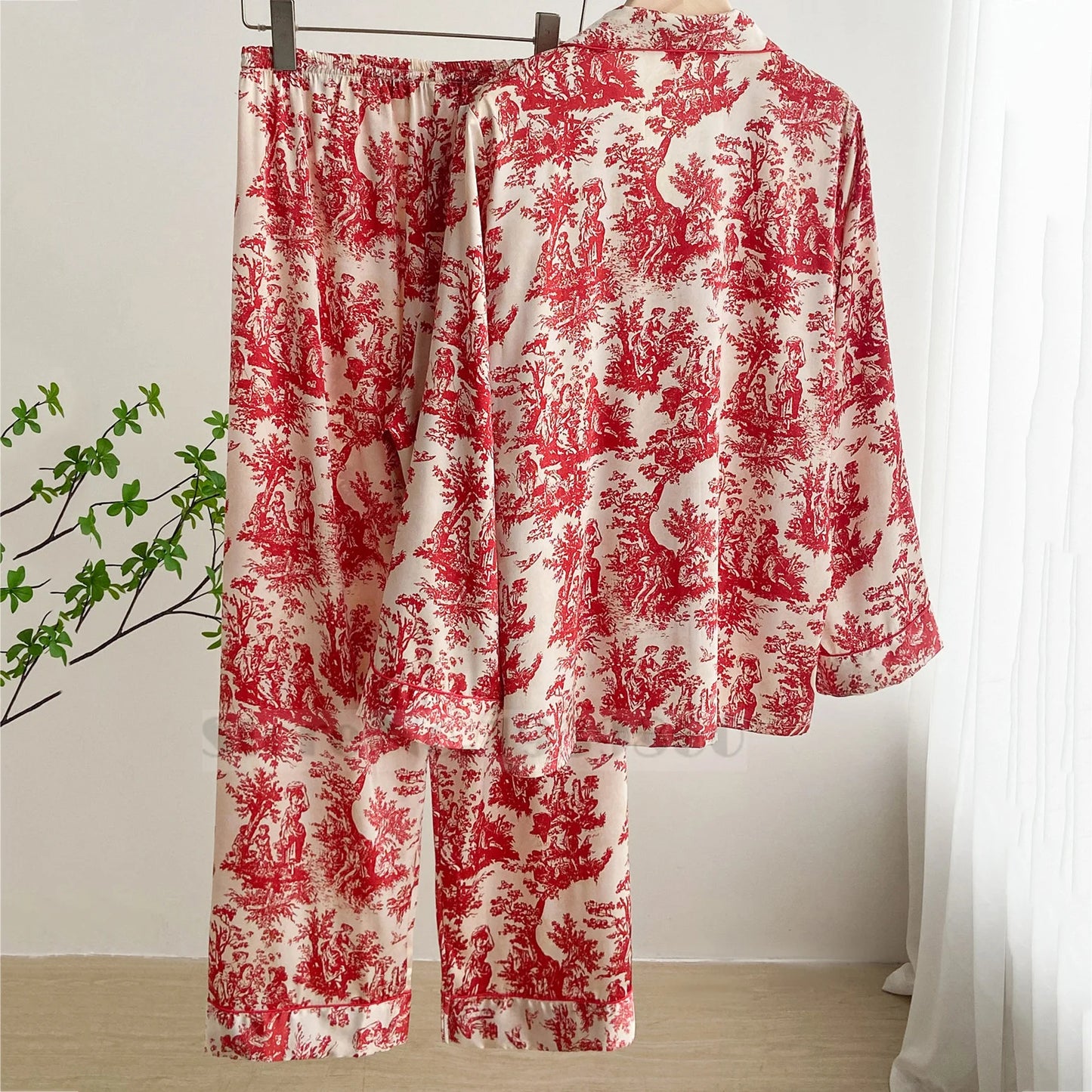 Fashion Print Flower 2PCS Pajamas Set - Women's Spring Summer Lounge Wear