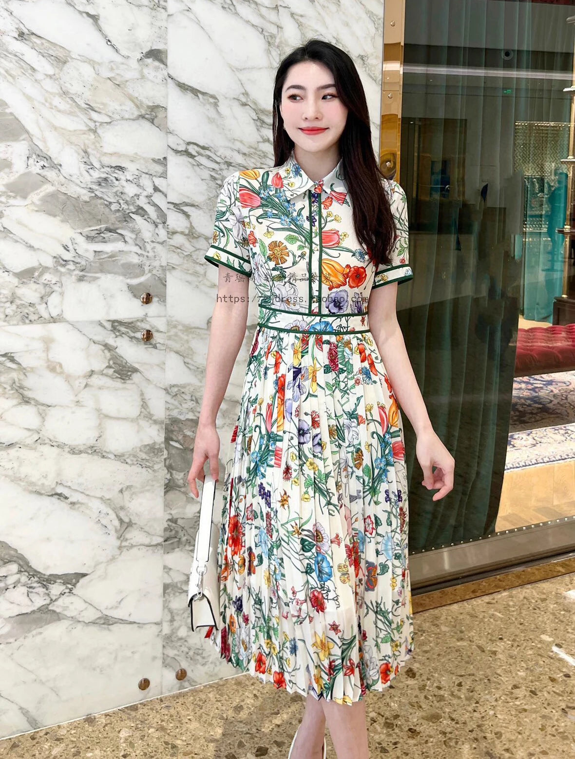 JAMERARY Floral Print Pleated Midi Dress - Summer Office & Casual Wear