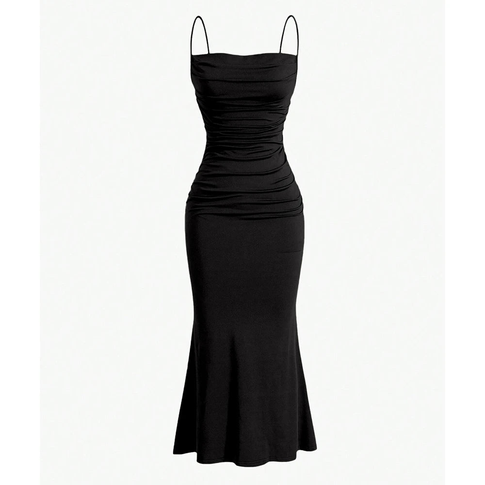 Women's Mermaid Hem Maxi Dress - Slim Fit Spaghetti Strap Party Dress
