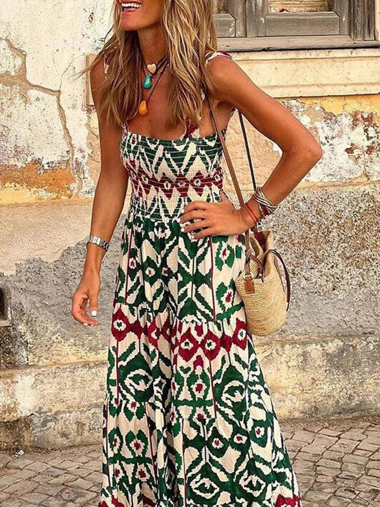 Women's Boho Beach Maxi Dress - Summer Retro Print Long Dress