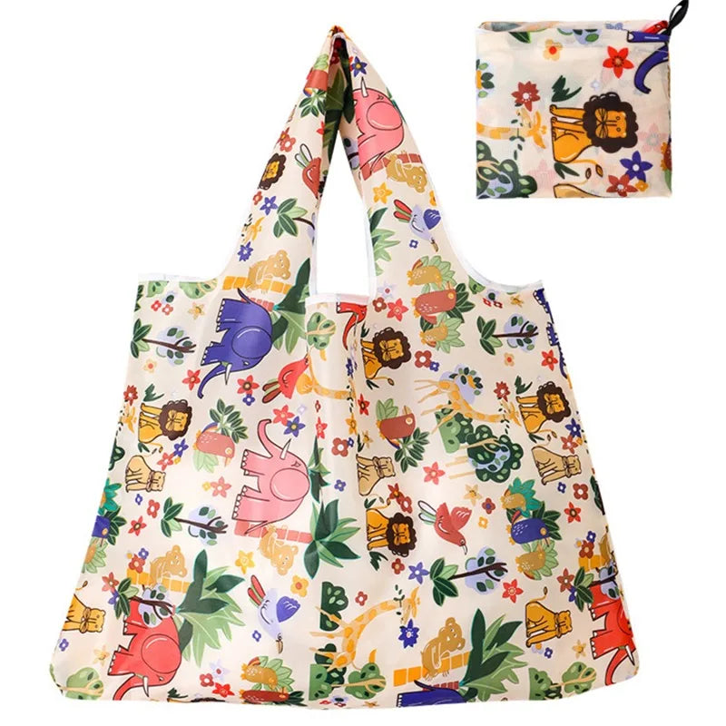 Reusable Grocery Bags - Large Washable Foldable Nylon Handbags
