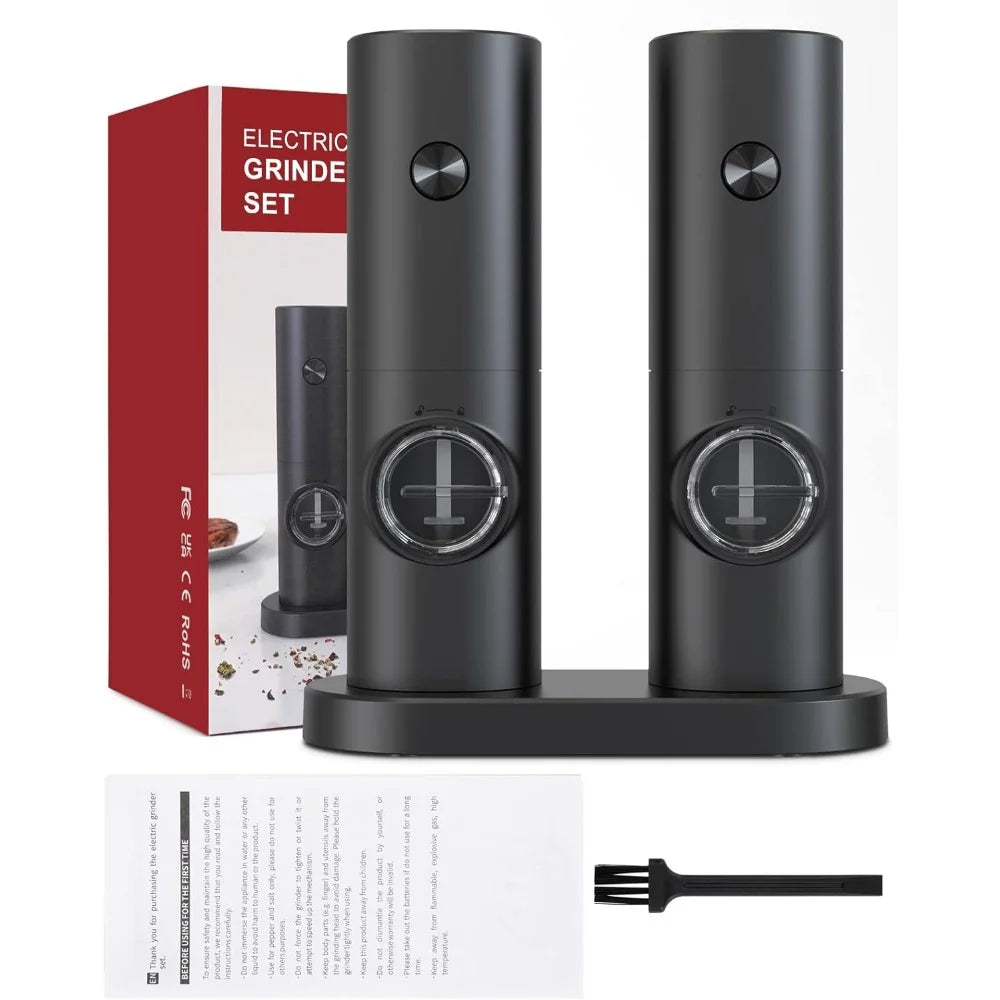 2pcs Electric Pepper & Salt Grinder Set, Battery Powered Adjustable Mill
