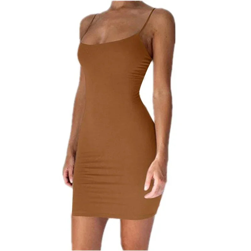 Spaghetti Strap Mini Dress - Women's Sexy Bodycon Club Party Dress