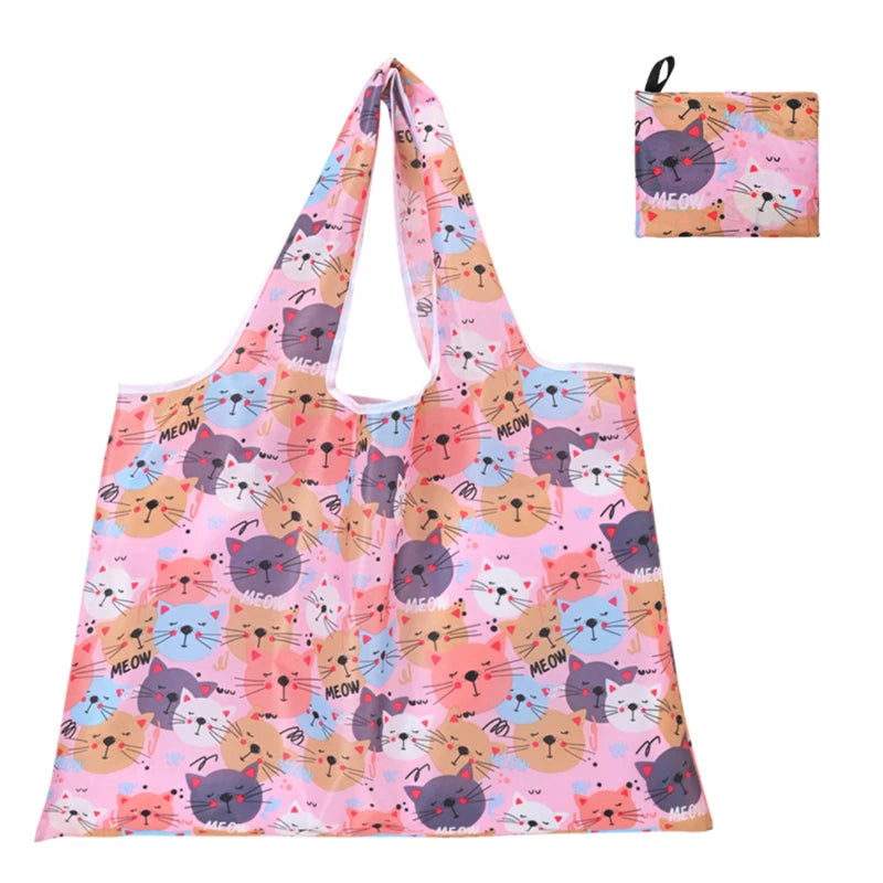 Reusable Folding Shopping Bag - Supermarket Tote with Strawberry Print
